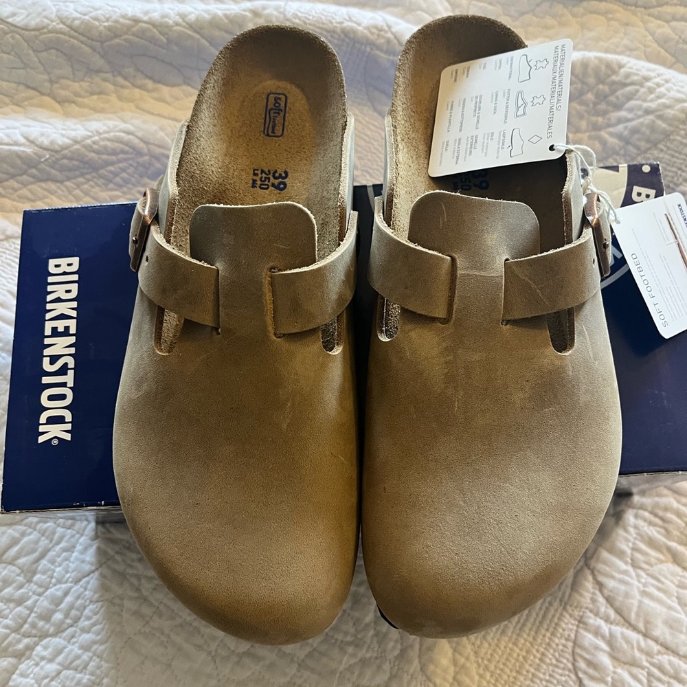 Birkenstock Clogs - Taupe Leather with Soft Footbed